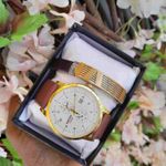 product_image_name-Fahion-Box cadeau  Homme composé  Montre  marron fond blanc et bracelet Doré,   En Acier Inoxydable  idéal cadeau de saint valentin, anniversaire,  mariage, baptêmes -3