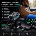 Generic Transmetteur FM Bluetooth 5.0 pour voiture, adaptateur audio sans fil avec chargeur USB PD 25 W, kit mains libres et lecteur MP3 intégré - image 4