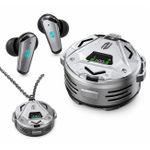 Generic Écouteurs Bluetooth avec Boîtier Futuriste et Collier Métallique