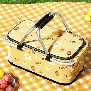 Panier de pique-nique isotherme pliable jaune, sac glacière thermique avec poignée renforcée
