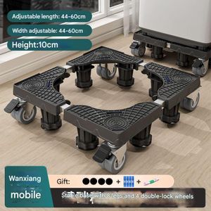 Socle pour machine à laver en fer thermolaqué – Modèle mobile à 8 pieds et 4 roues doubles – Noir