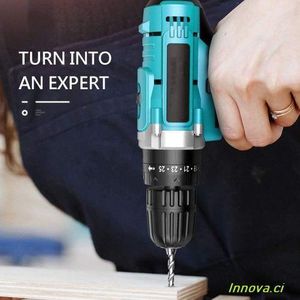 kit complet de mallette avec Perceuse visseuse sans fil + 2 batteries 1 chargeur 7 forets 9 Douilles de 5mm à 13mm 6 Embouts 2 adaptateurs 1 rallonge