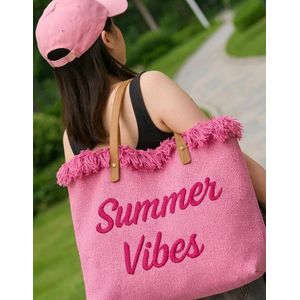 Grand sac cabas de plage en toile frangée "Summer Vibes"