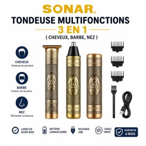 Article SONAR Tondeuse Multifonctions 3 En 1 Rechargeable USB – Cheveux, Barbe & Nez – Sans Fil
