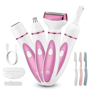 Rasoir électrique pour femme - Tondeuse corps 4-en-1 indolore rechargeable par USB (pour zone du maillot, visage, sourcils, nez et aisselles)