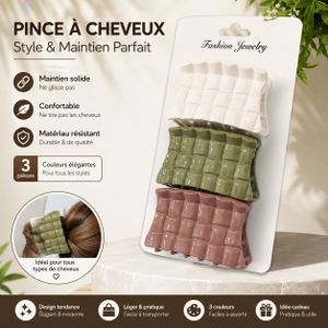 Pince à cheveux élégante – lot de 3 pièces – couleurs assorties