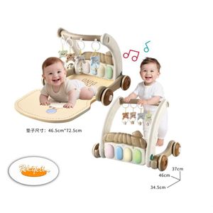 Trotteur Bébé Multifonctionnel 2-en-1 avec Tapis d'Éveil, Arche d'Activités, Piano à Pied et Couverture de Fitness, Tapis de Jeu Portable Non Toxique - Beige