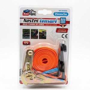 Sangle à Cliquet Professionnelle Kmt Style - 5 Mètres x 25mm - Capacité 500daN - Fixation Ultra-Sécurisée pour Camion, Remorque et Moto - Orange Fluo