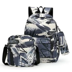 Kit de 3 Pièces : Sac à Dos, Sac Bandoulière et Trousse (Imprimé Graffiti Tendance)