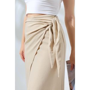 ISILDA Jupe Femme Lin Mélangé Crème à Nouer Sur Le Côté - Beige