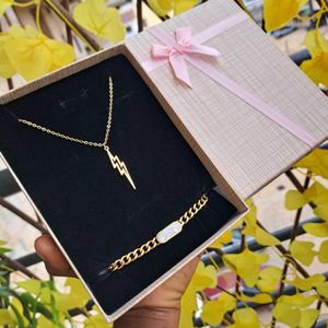 Bijoux chaîne homme simple Doré 2en1 chaîne bracelet pendentif ensemble bijoux accessoire homme inox luxe mode stylé homme cadeau homme coffret cadeau anniversaire femme fête pères Saint Valentin Mariage amour cœur 