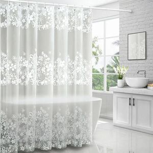 1 Rideau de douche blanc à fleurs avec œillets métalliques et crochets en plastique, rideau de bain transparent en plastique, décoration de salle de bain