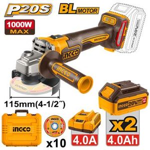 Ingco MEULEUSE ANGULAIRE 20V/115MM/1000w+2BATT 4A+CHAR+1  CAGLI271532