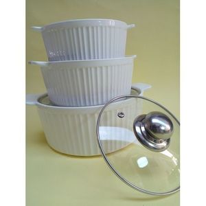 Lot De 3 Soupières En Porcelaine Avec Couverture Vitrée-Blanc
