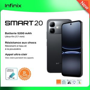 Infinix Smart 20 - 128Go + 4 Go - 6.78''- 8 MP - 5200 mAh - Noir - 12 Mois Garantie