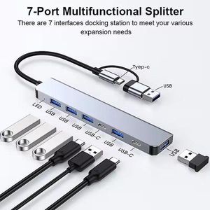 Hub USB-C et USB 3.0 Multi-Ports 7-en-1 - Station d'accueil Double Connecteur pour MacBook, PC Portable et Souris - Gris Sideral