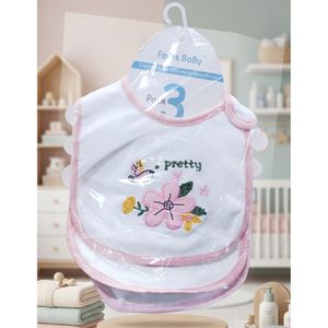 Farss Baby Pack de 3 Bavoirs Imperméables en Coton Bio - Motif Fleurs Rose pour Bébé Fille