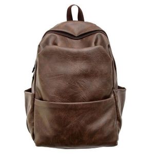 Sac à dos en cuir PU grand capacité pour hommes, sac à dos multifonctionnel - Marron