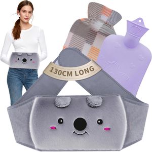 3 en 1 Bouillotte Avec Ceinture Chauffante Longue EnCaoutchouc Et Housse Douce En Peluche Des Epaules, Des Jambes, Des Mains, De La Taille, Des Règles Douloureuses