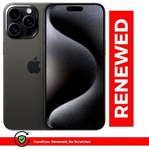 Renewed iPhone 15 Pro Max 256 Go Noir Titane, grand écran, téléobjectif HD, puce A17 Pro haute vitesse, réseau 5G complet, autonomie ultra-longue
