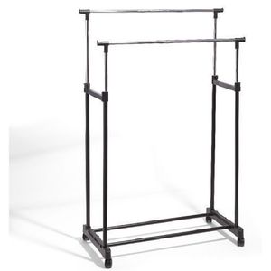 Porte Vetement Double Acier Hauteur Réglable Sur Roulette - Noir