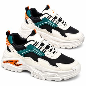 Baskets Homme Blanc cassé / Noir / Vert  à Semelle Épaisse – Sneakers Sport Tendance à Lacets