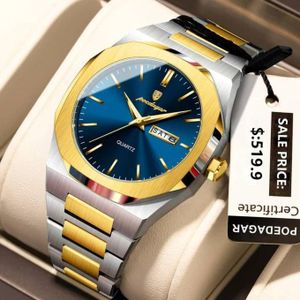 POEDAGAR  Montre Luxe Etanche Homme En Acier Inoxydable-Argent/Or
