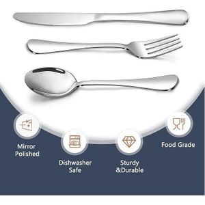 Ensemble de couverts 18 pièces en acier inoxydable (6 Cuillère+6 Couteaux+6 Fourchette)