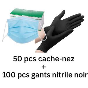 Ensemble 50 pcs cache-nez + 100 pcs Gants en nitrile noir