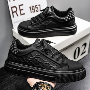 GALUIN Chaussures pour hommes à semelle souple imprimée, chaussures blanches à semelle épaisse augmentant la hauteur - noir