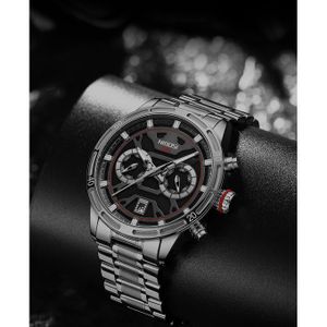 Nibosi Montre Homme à Quartz, Bracelet En Acier Inoxydable, Grand Écran, Horloge à Quartz, Avec Pointeur Lumineux Affichage Analogique, Chronographe Avec Calendrier-Modèle 2023 NB