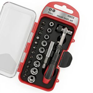 Coffret de Réparation 23 Pièces - Jeu de Cliquet Réversible et Douilles Métriques - Embouts de Vissage de Précision - Boîtier de Transport Compact Organisé - Kit d'Outils Multi-Usage pour Maison et Atelier