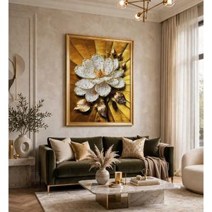 TABLEAU FLEUR D'OR BLANCHE ROYALE 3D - La Fleur de la Femme Élégante