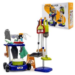 Little Helper Chariot Ménage Enfant, Aspirateur Enfant Jouet, pour Les Tout-Petits avec Balai, Vadrouille, Plumeau, Pelle, Brosses, Chiffon, Jouets de Nettoyage Cadeau