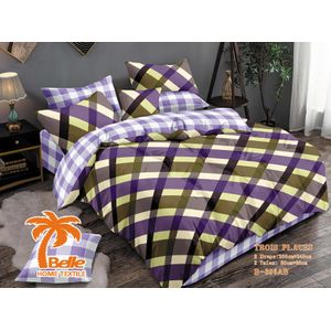Belle Parure de lit 3 pièces B-396AB motif carreaux à carreaux violet vert, 2 draps 260×240cm + 2 taies 80×60cm, tissu microfibre doux