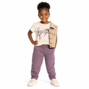 Ensemble fillette 3 pièces – t-shirt, veste et pantalon avec design – 1 à 5 ans - Beige/Violet