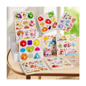 Diy Puzzle en Bois Éducatif Montessori pour Enfants (9 PCS)– Animaux, Fruits, Formes, Véhicules – Jouet d'Apprentissage 3D – Dès 2 Ans