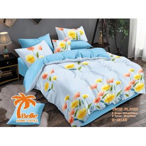 Belle Lot de 2 Draps et 2 Taies - Confort et Élégance pour Lit 3 Places-Bleu a motif floral