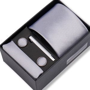 Autre Coffret Cadeau Cravate de Luxe pour Hommes, Cravates Formelles et Pince à Cravate, Pochette, Boutons de Manchette, Accessoires pour Costume Homme, Mariage - HB-207 Gris