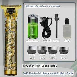 Tondeuse Électrique Professionnelle Dragon T9 Double Lame Titane 8000mAh USB 4 Sabots Or
