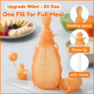 Grand Bibi Tétine souple en silicone de 180 ml pour bébé Tête 2 en 1 avec cuillère et paille pour bouillies et céréales Bibi anti-étouffement sans BPA pour le sevrage