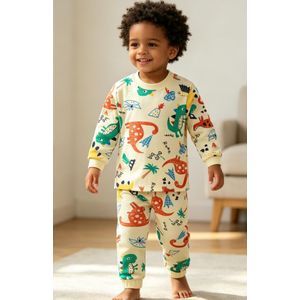 VEOUNDK Ensemble pyjama bébé 2 pièces en coton Classe A, haut manches longues imprimé dinosaure cartoon + pantalon tenue de détente enfant