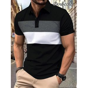Dou-color Polo de sport pour homme à trois tons avec manches courtes - Gris, Blanc, Noir