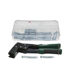 Parkside, kit fixation chevilles à expansion métalliques, 31 pièces. chevilles acier + Pistolet à chevilles. chevilles métalliques, plaques de plâtre, briques creuses, plafonds murs creux, les panneaux de particules, contreplaqué. Importé de France