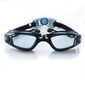 1pc Anti-Fog Swimming Goggles with Quick-Adjust Strap & Earplugs - Waterproof Clear Vision Ergonomic Design, Comfort Fit for Men & Women, Training & Play (Transparent/Black), Swim Goggles