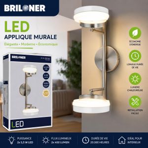 Briloner Applique Murale  Double Tête Design Luxe – 800 Lumens – Éclairage Moderne Intérieur