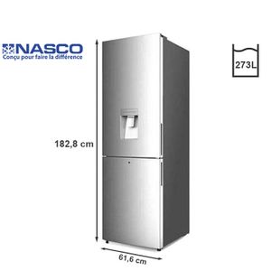 Nasco RÉFRIGÉRATEUR COMBINE 273 LITRES - DISTRIBUTEUR D’EAU - SNASD2-400WD - GRIS- 12 Mois de Garantie