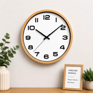 Horloge Murale Moderne Silencieuse – Cadre Effet Bois, Grands Chiffres Lisibles, Design Élégant pour Salon, Chambre et Bureau