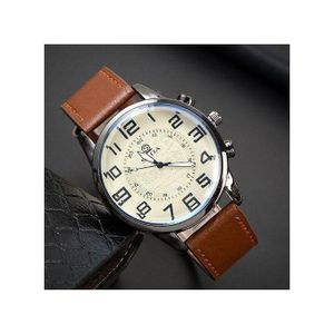 Montre numérique à bracelet décontractée pour hommes - Marron/Blanc