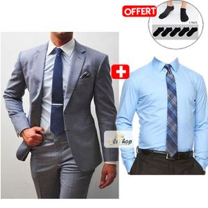 Costume 2 Pièces ( Gris) + Chemise (Bleu)